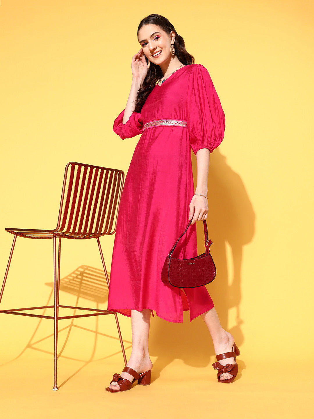 Pink Puff Sleeves Dress-Yufta Store-8187DRSPKXS