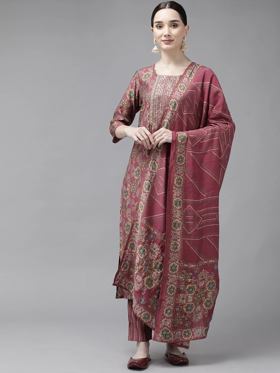 Pink Pure Silk Dupatta Set-Yufta Store-9826SKDPKS