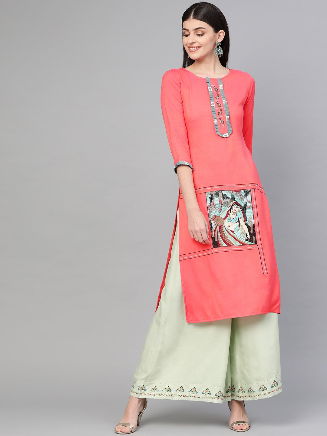 Pink Quirky Embroidered Kurta-Yufta Store-839KURPKS