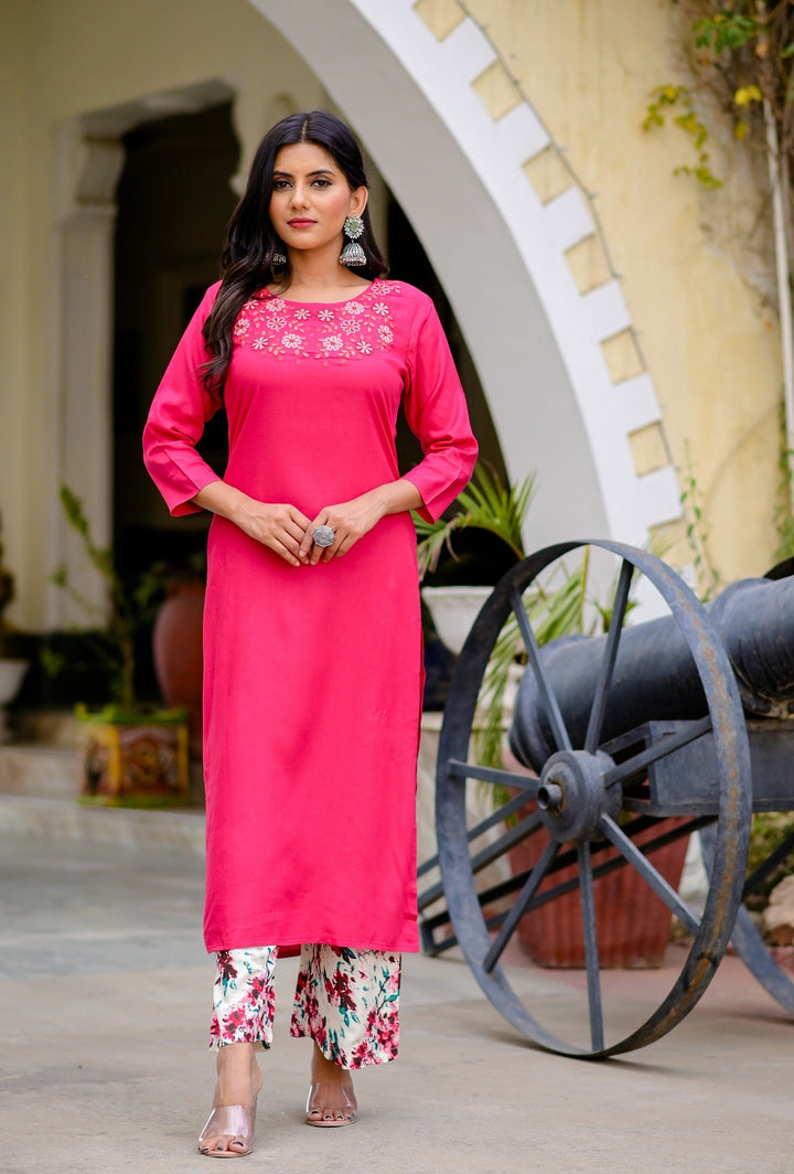 Pink & Sea Green Printed Kurta Set-Yufta Store-YUFPJSET3009S