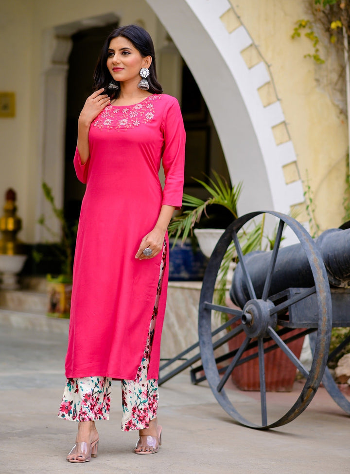 Pink & Sea Green Printed Kurta Set-Yufta Store-YUFPJSET3009S