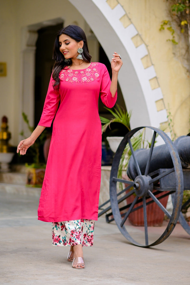 Pink & Sea Green Printed Kurta Set-Yufta Store-YUFPJSET3009S