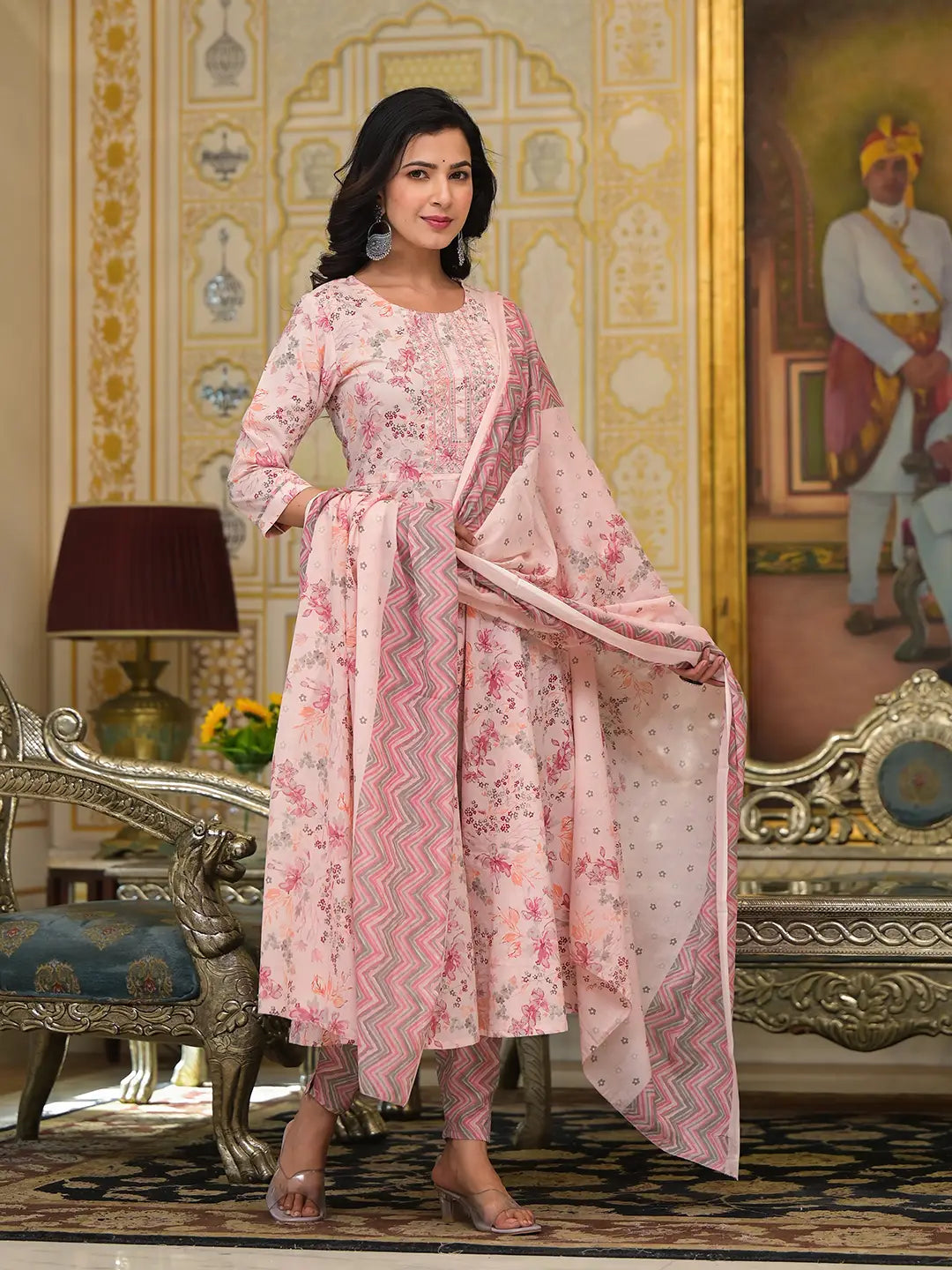 Pink Sequins_Work Anarkali Kurta Trouser And Dupatta Set-Yufta Store-6910SKDPKS