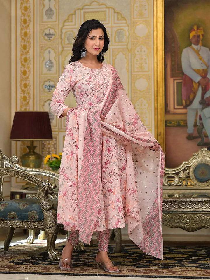 Pink Sequins_Work Anarkali Kurta Trouser And Dupatta Set-Yufta Store-6910SKDPKS