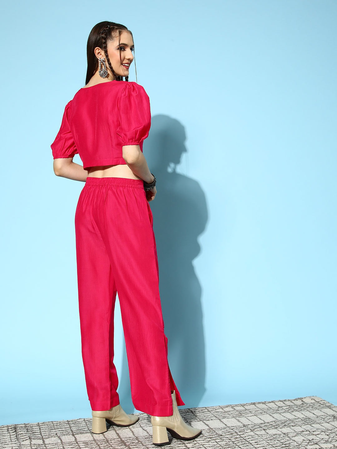 Pink Silk Top & Trousers-Yufta Store-8135CRDPKXS