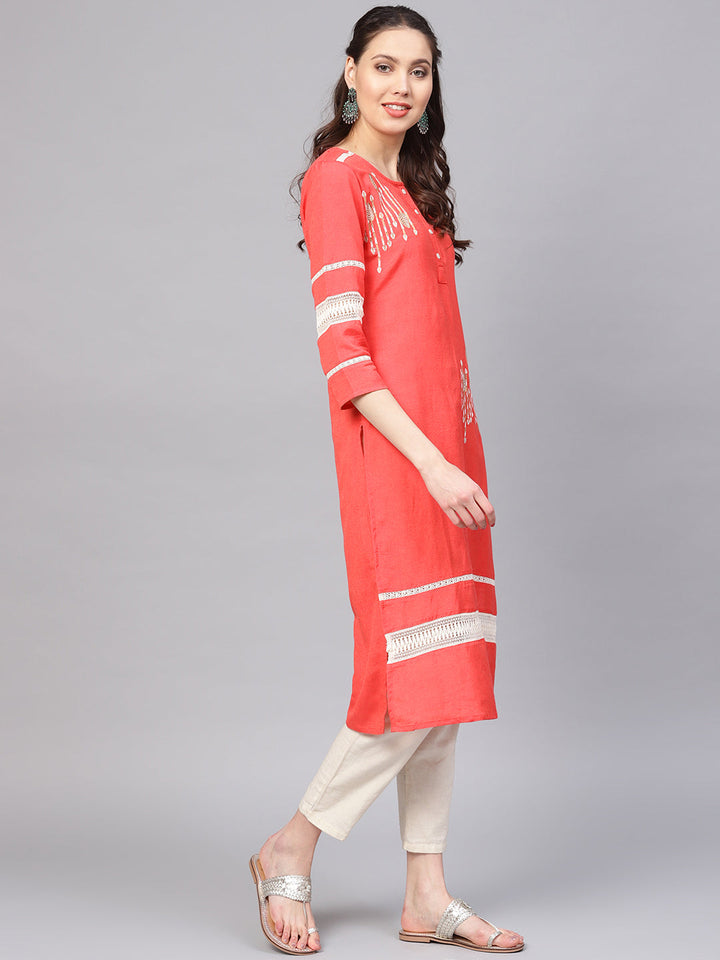 Pink Straight Kurta-Yufta Store-YUFPJKU922S