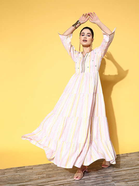 Pink Striped Maxi Dress-Yufta Store-8110DRSMLTXS