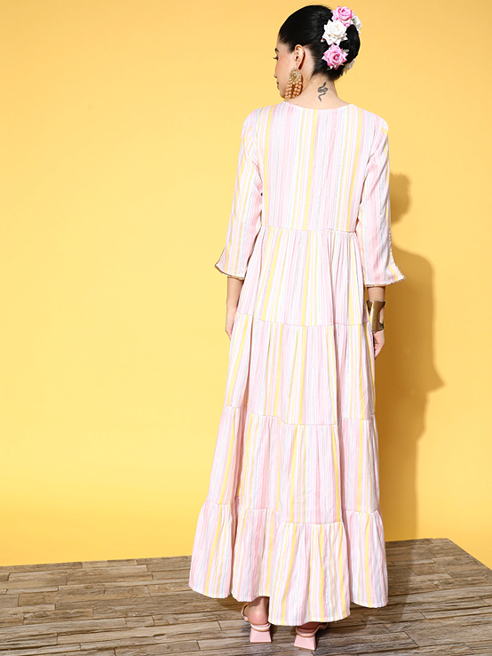 Pink Striped Maxi Dress-Yufta Store-8110DRSMLTXS