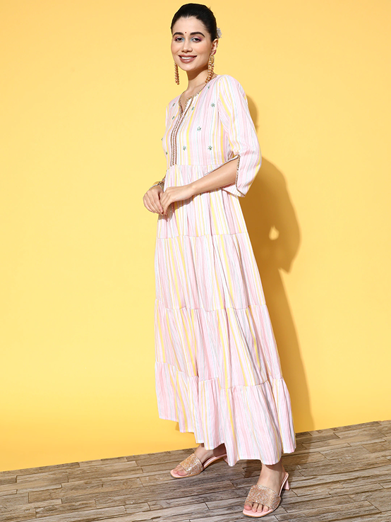 Pink Striped Maxi Dress-Yufta Store-8110DRSMLTXS