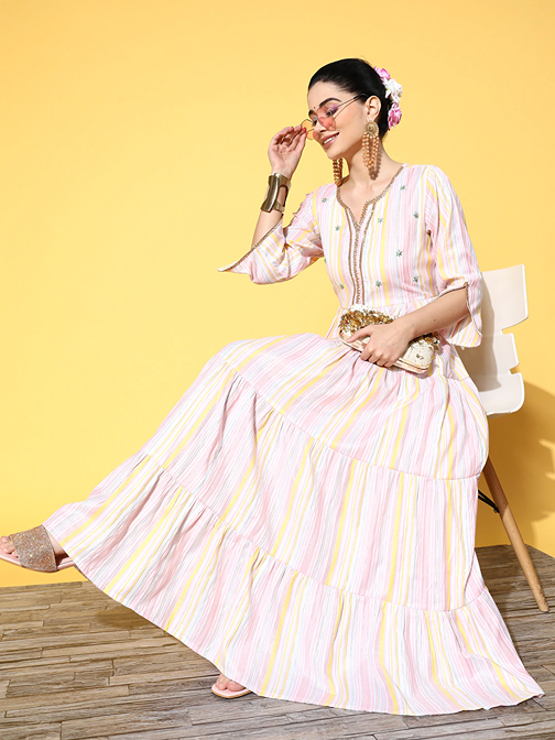 Pink Striped Maxi Dress-Yufta Store-8110DRSMLTXS