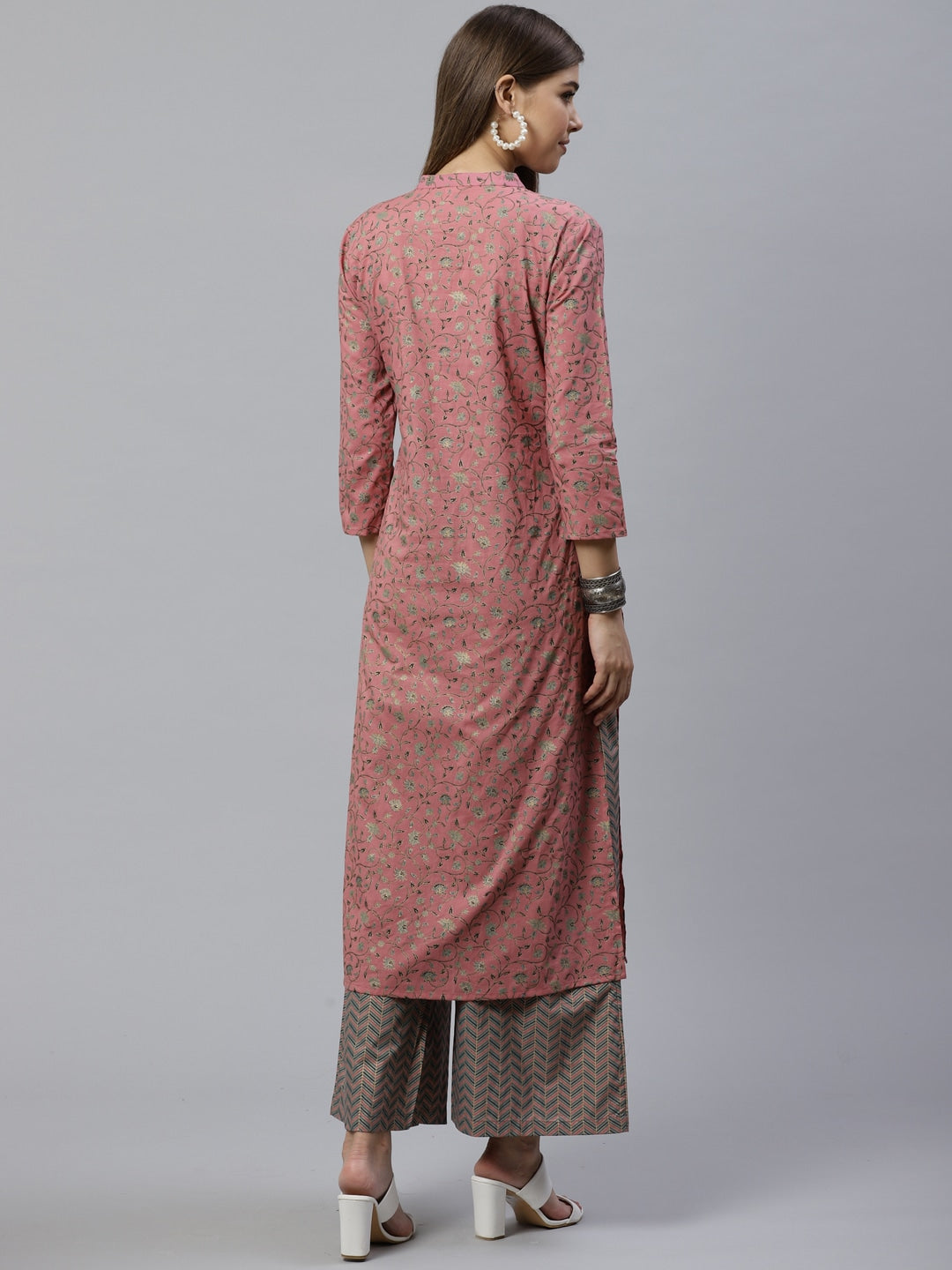 Pink & Teal Green Printed Kurta Set-Yufta Store-7337SETPKS