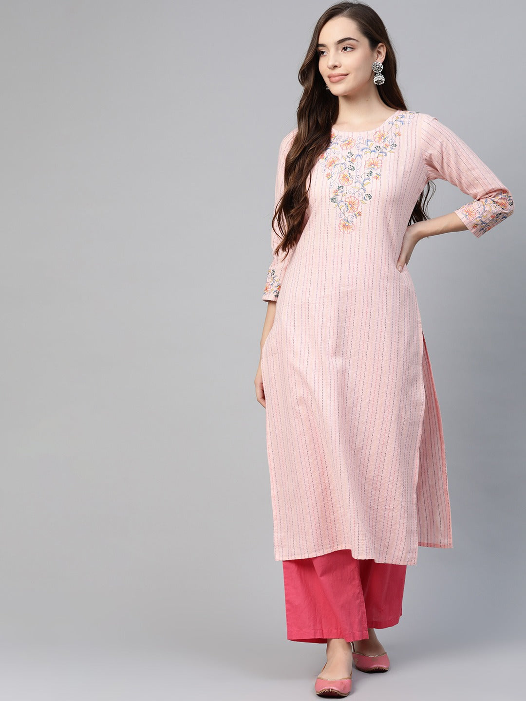 Pink Thread Work Kurta-Yufta Store-7796KURPKS