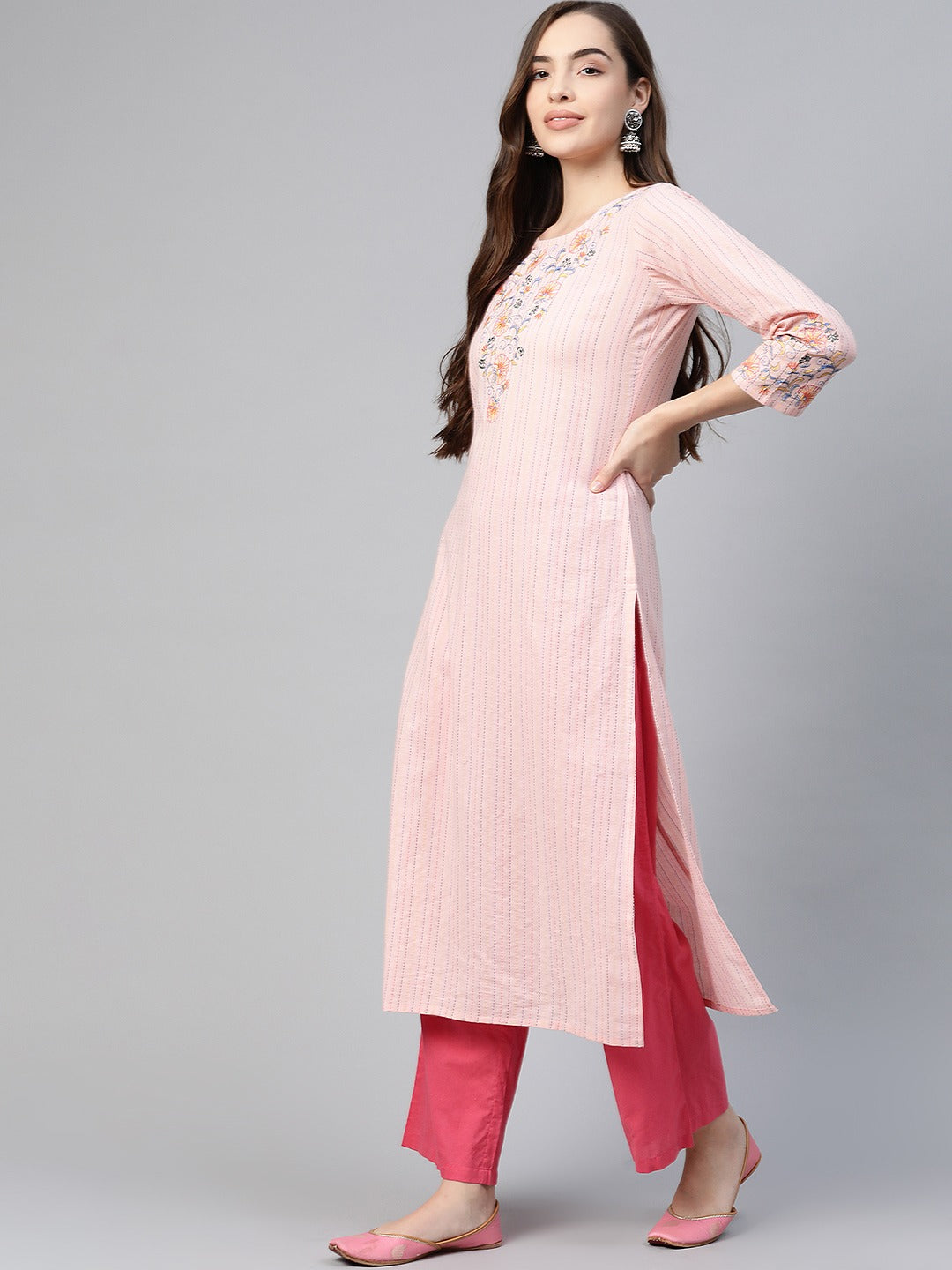 Pink Thread Work Kurta-Yufta Store-7796KURPKS