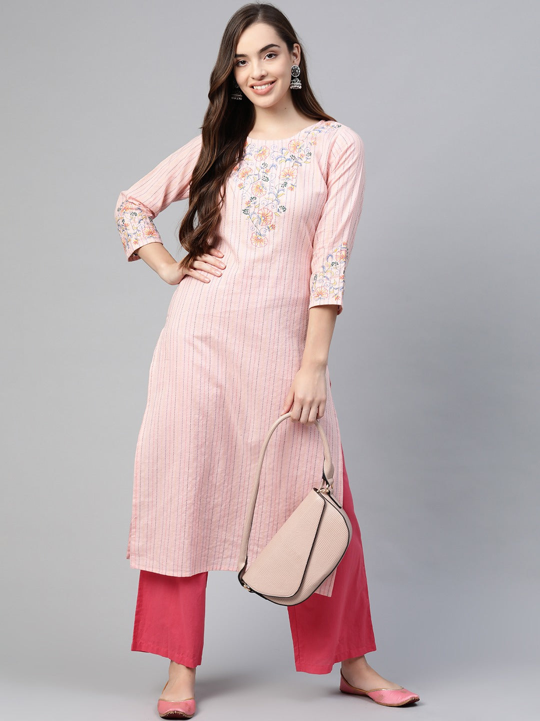 Pink Thread Work Kurta-Yufta Store-7796KURPKS