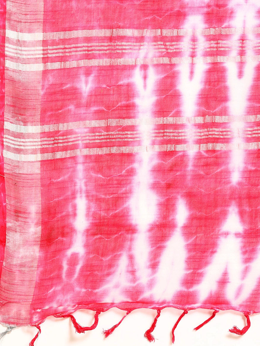 Pink Tie & Dye Pure Linen Saree-Yufta Store-1306SARPK