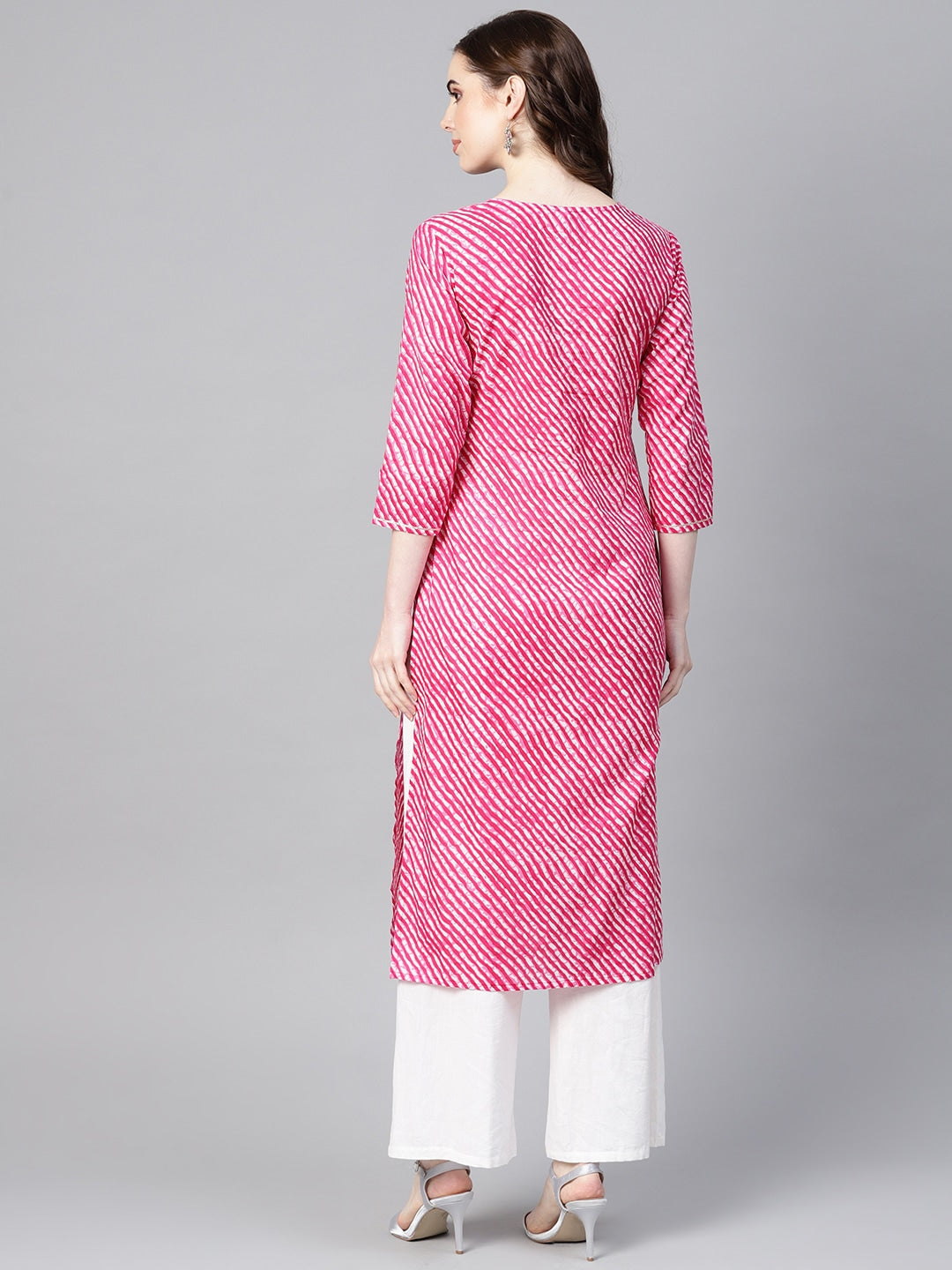 Pink & White Lehariya Printed Kurta-Yufta Store-YUFEKSET636PKS