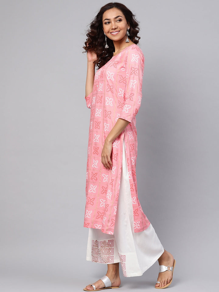 Pink & White Printed Kurta Set-Yufta Store-YUFEKSET701S