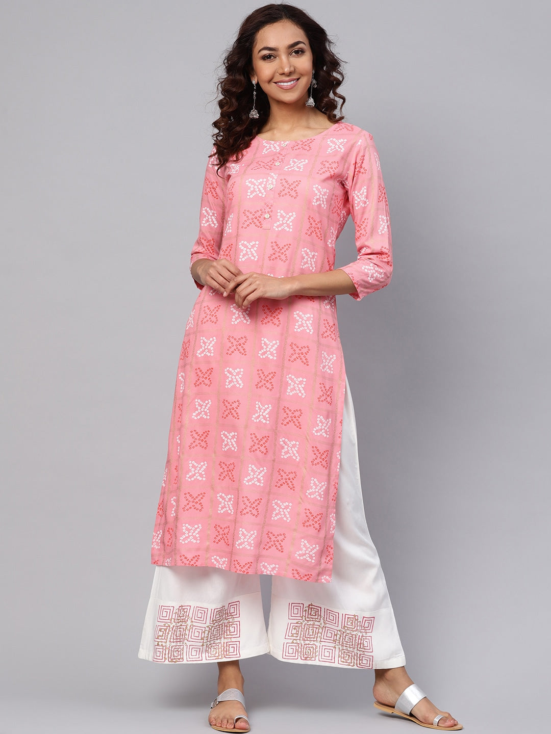 Pink & White Printed Kurta Set-Yufta Store-YUFEKSET701S