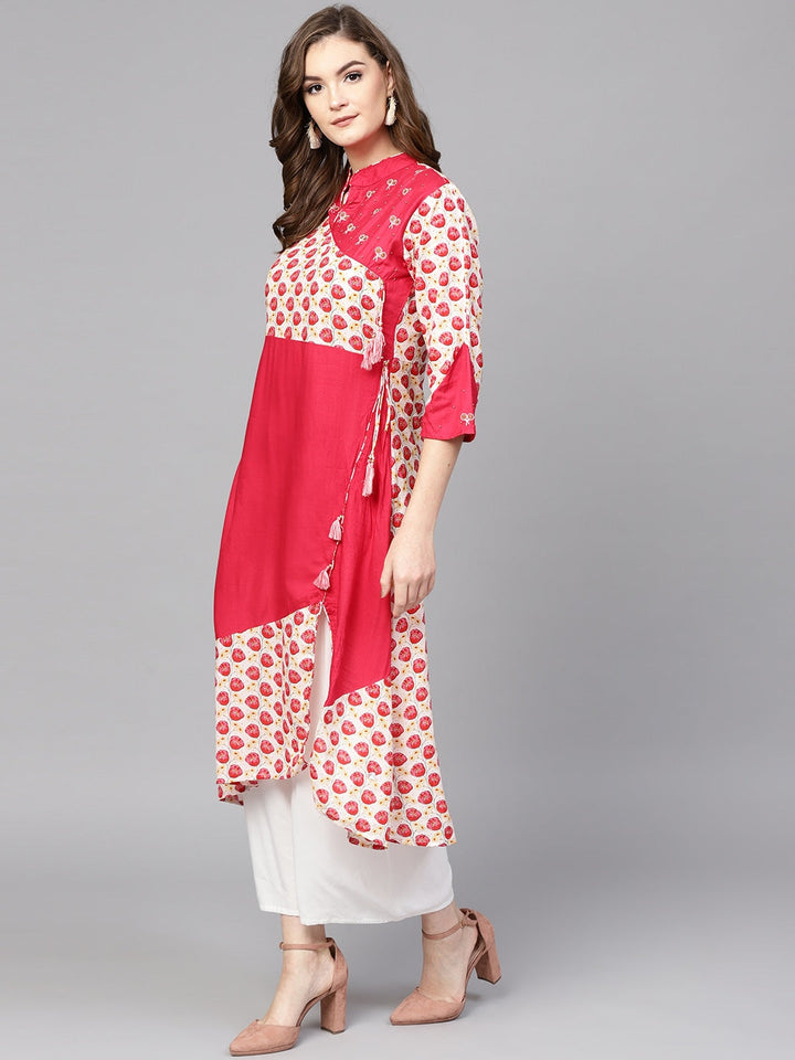 Pink & White Straight Kurta-Yufta Store-DBNWKU1531WS