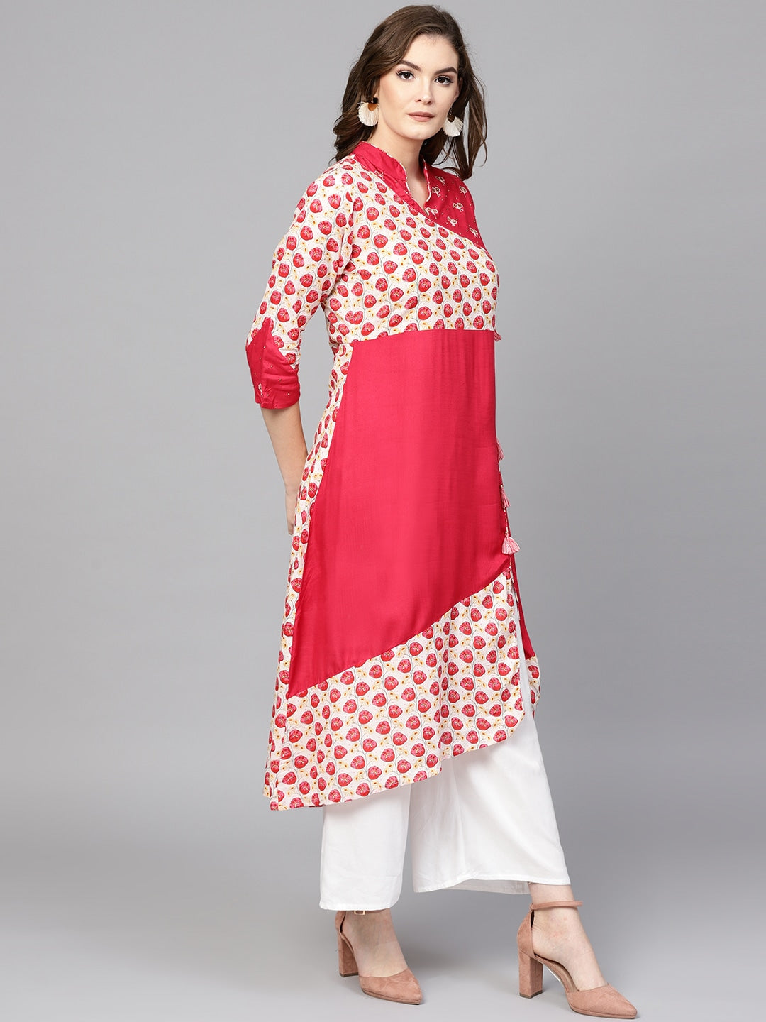 Pink & White Straight Kurta-Yufta Store-DBNWKU1531WS