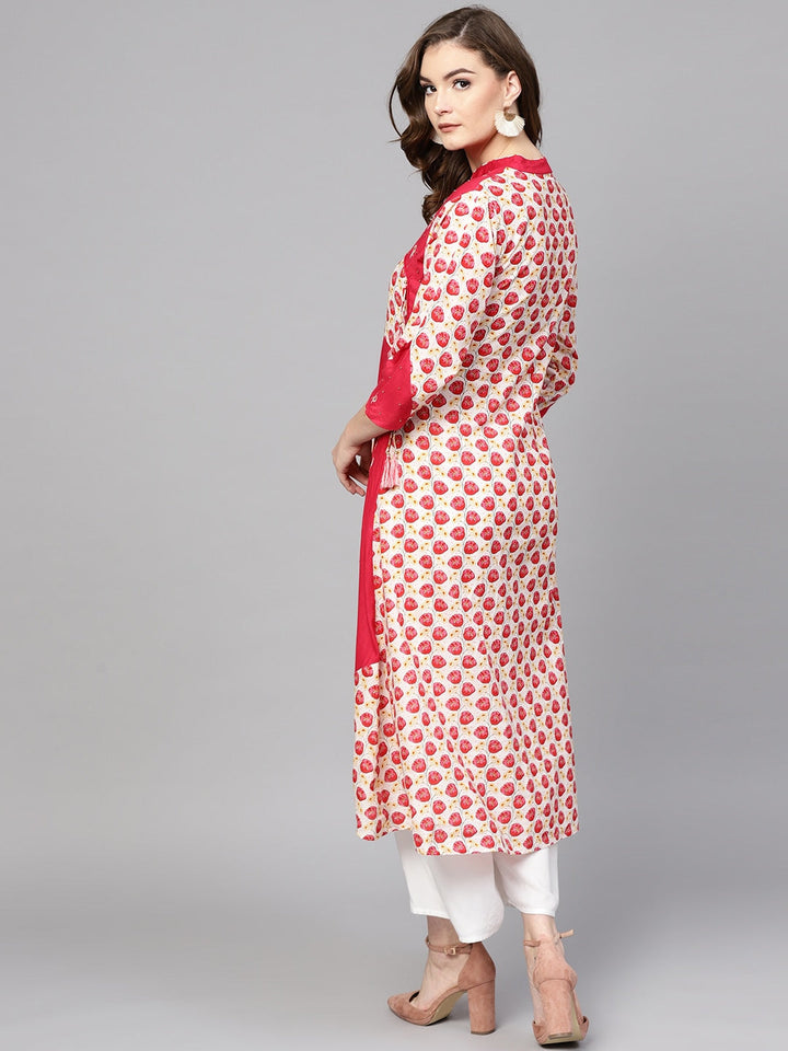 Pink & White Straight Kurta-Yufta Store-DBNWKU1531WS