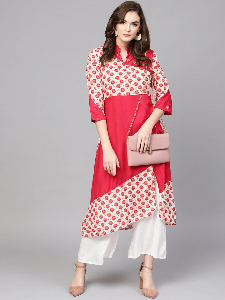 Pink & White Straight Kurta-Yufta Store-DBNWKU1531WS