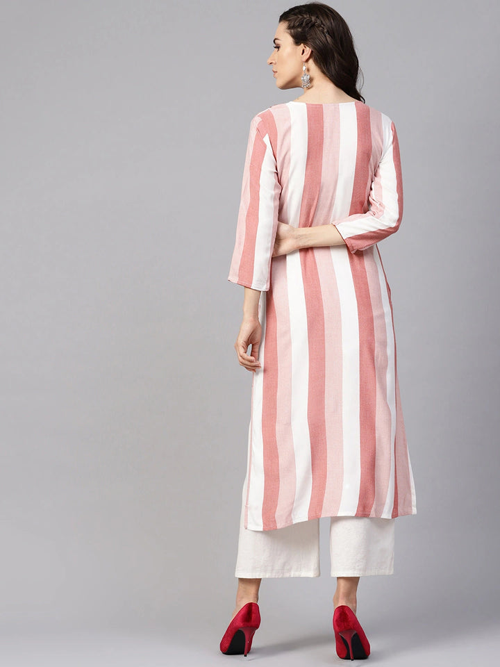 Pink & White Straight Kurta-Yufta Store-YUFPJKU817S