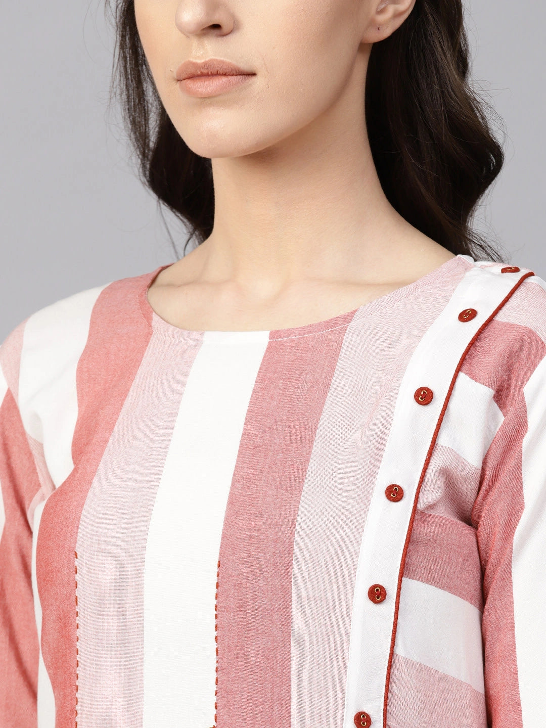 Pink & White Straight Kurta-Yufta Store-YUFPJKU817S