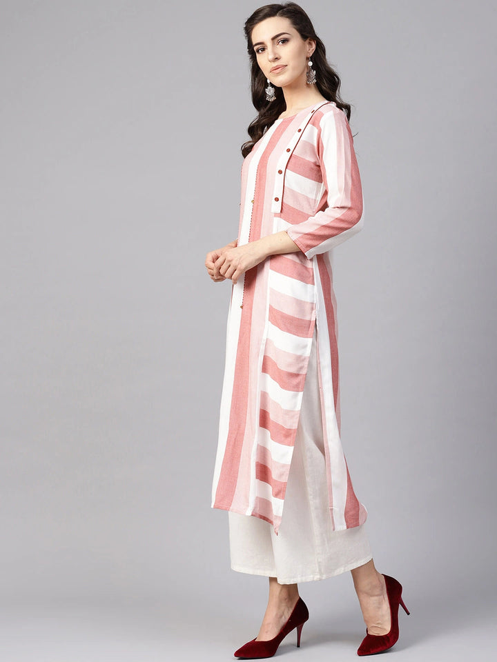 Pink & White Straight Kurta-Yufta Store-YUFPJKU817S