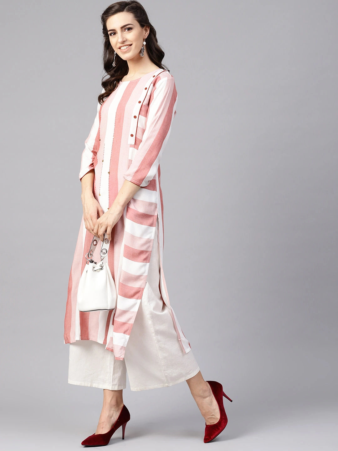 Pink & White Straight Kurta-Yufta Store-YUFPJKU817S