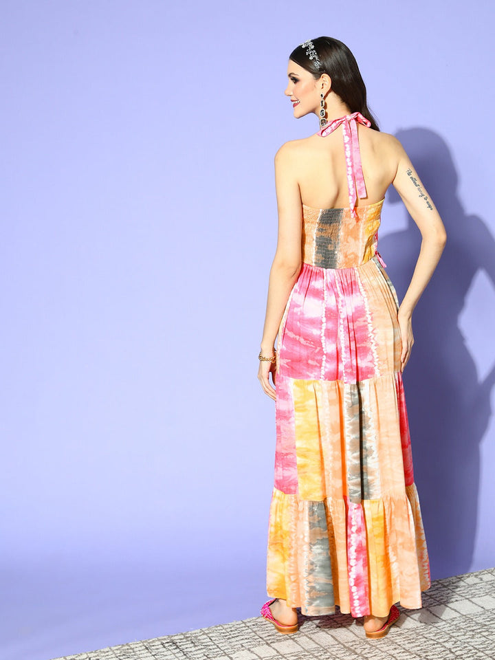 Pink & Yellow Ethnic Maxi Dress