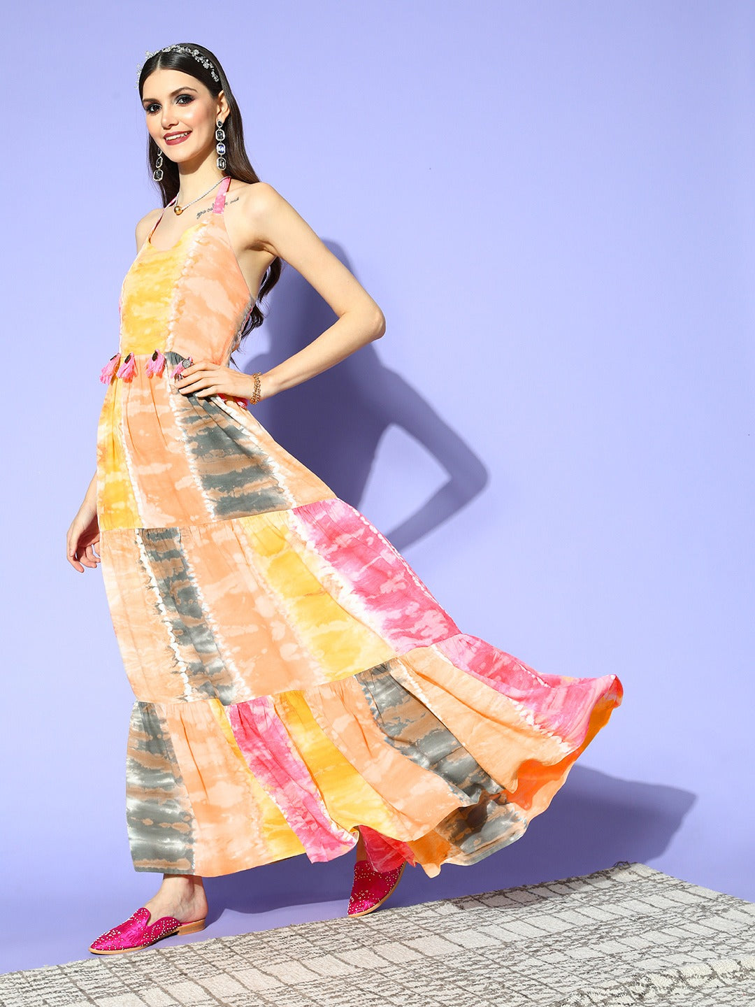 Pink & Yellow Ethnic Maxi Dress
