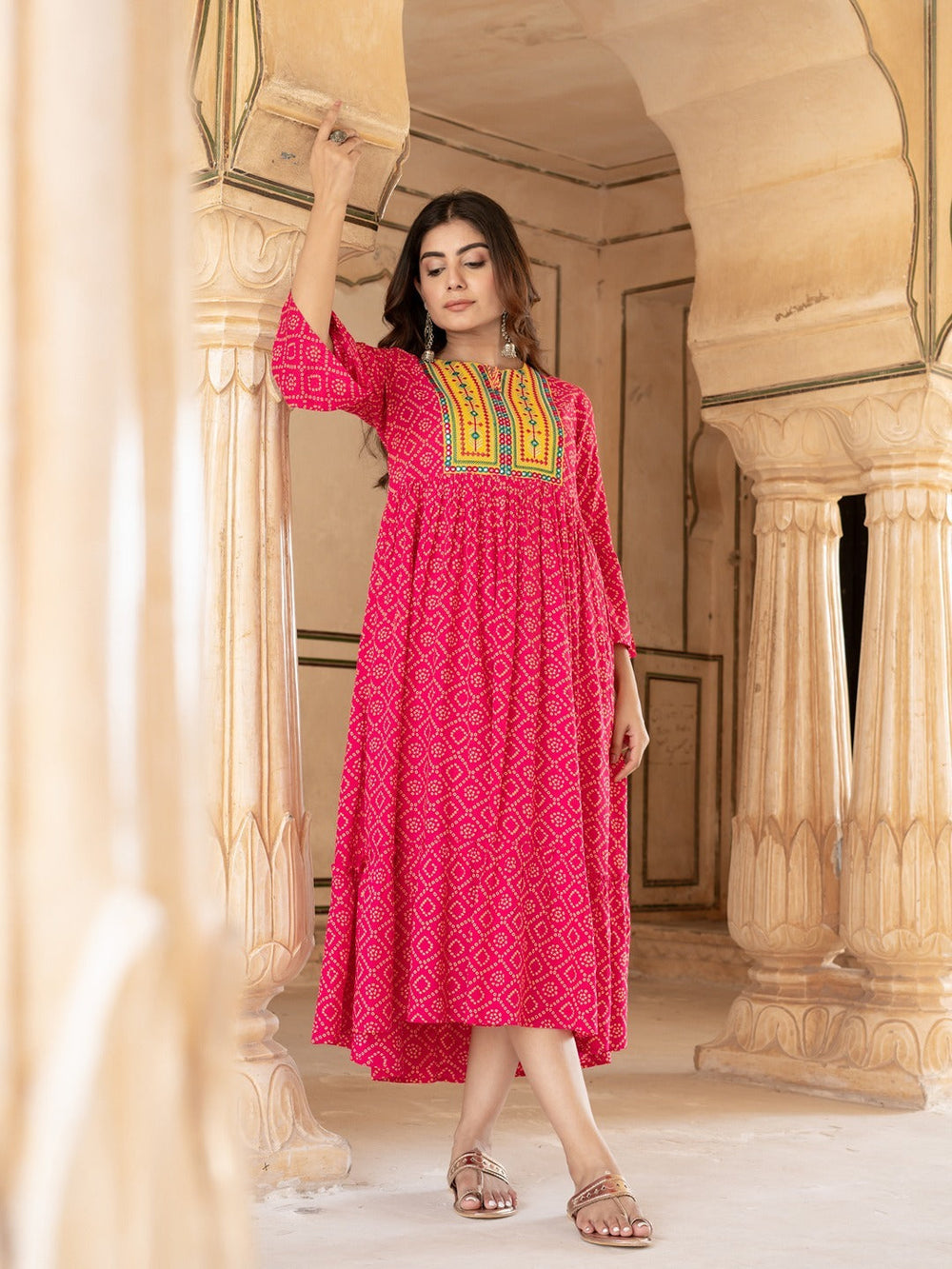 Pink & Yellow Ethnic Motifs Ethnic Dress