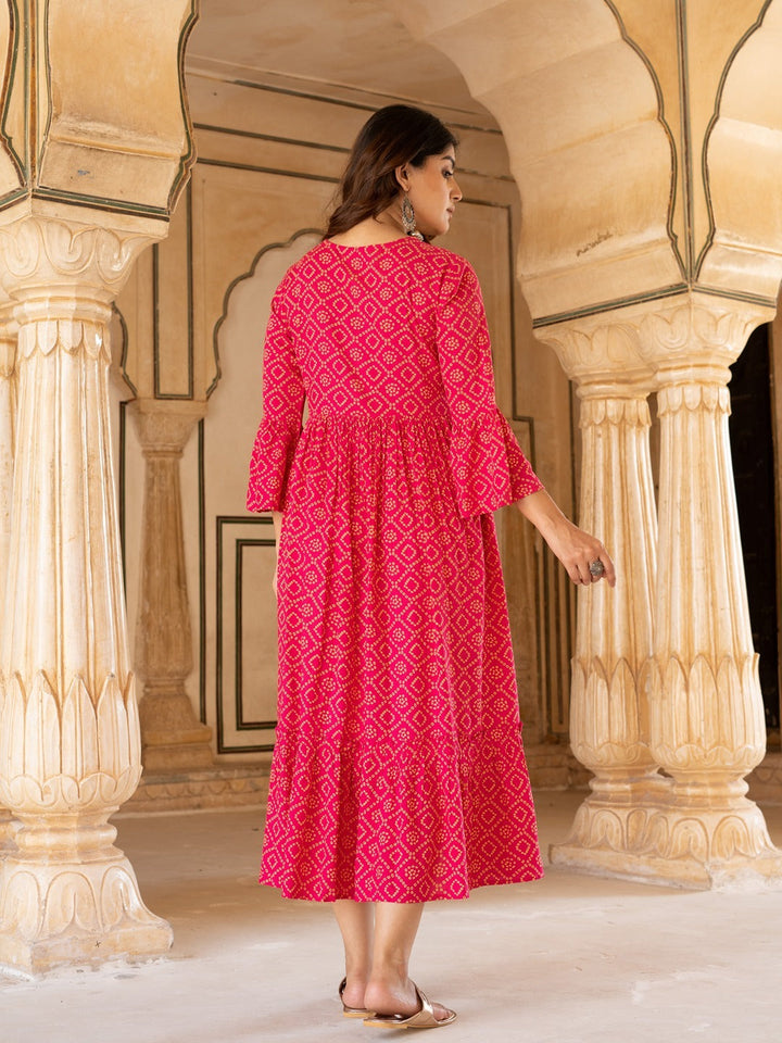 Pink & Yellow Ethnic Motifs Ethnic Dress-Yufta Store-5211DRSPKS