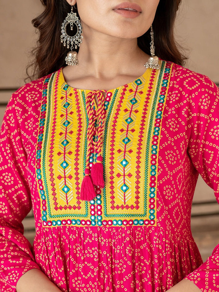 Pink & Yellow Ethnic Motifs Ethnic Dress-Yufta Store-5211DRSPKS