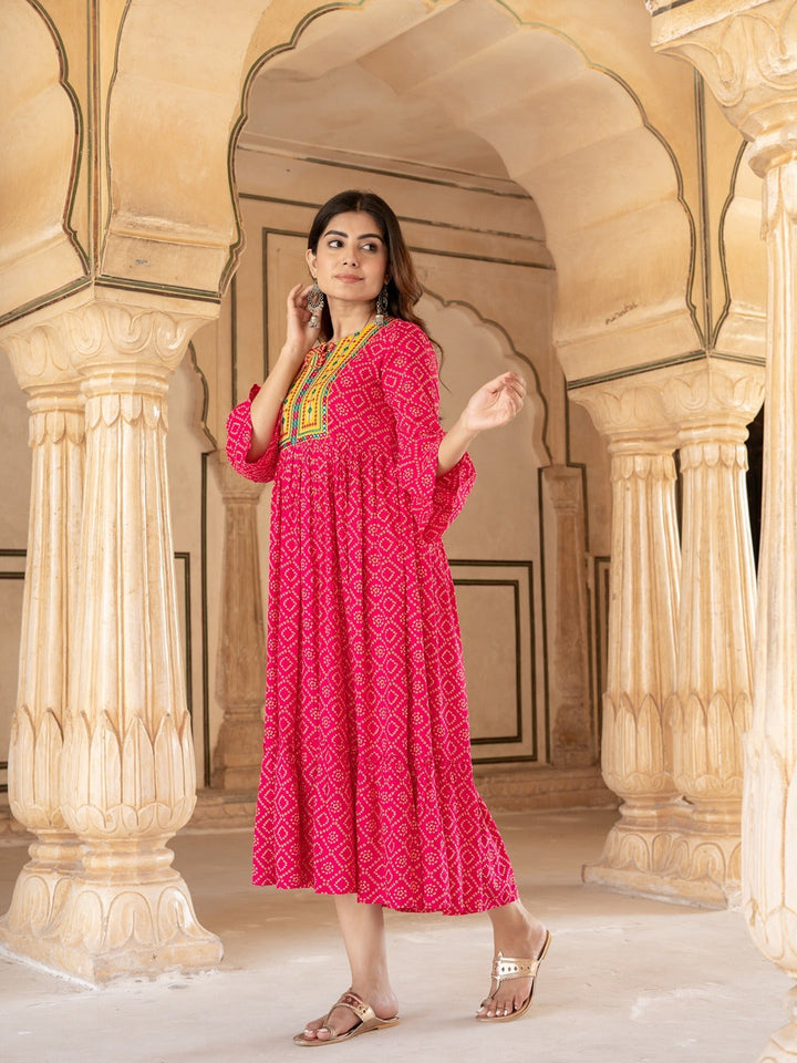 Pink & Yellow Ethnic Motifs Ethnic Dress-Yufta Store-5211DRSPKS