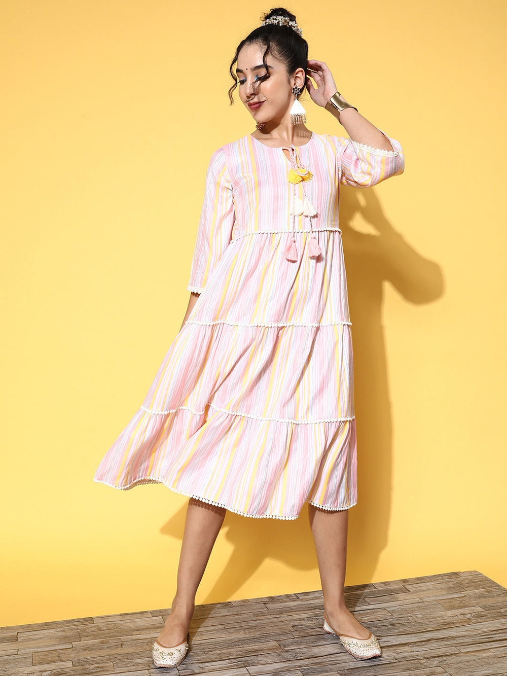 Pink & Yellow Midi Dress