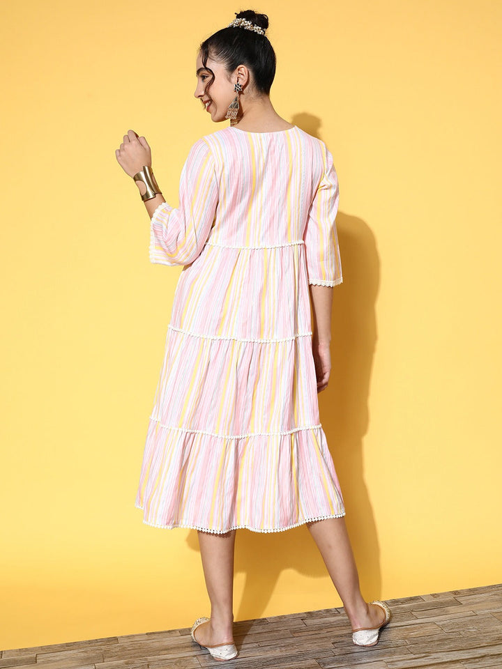 Pink & Yellow Midi Dress-Yufta Store-8109DRSMLTXS