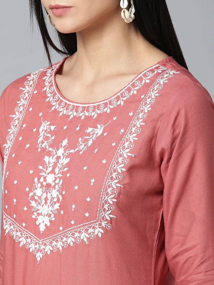 Pink and White Embroidered Dupatta Set-Yufta Store-7501SETPKS