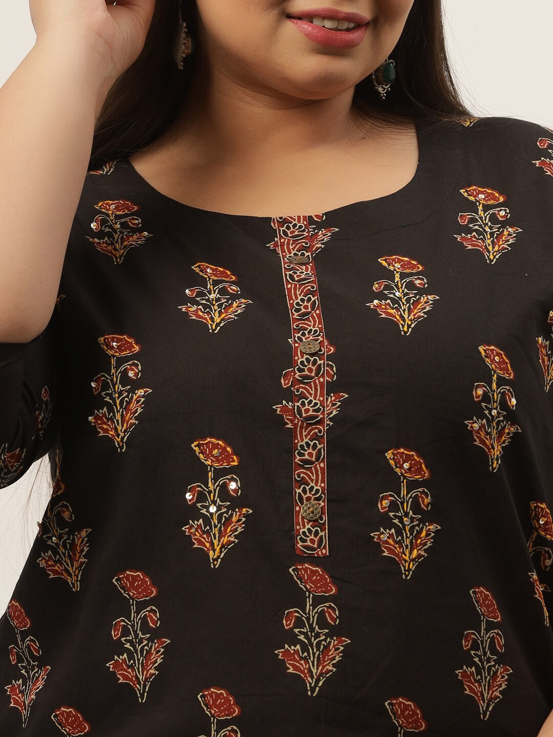 Plus Size Black Printed Kurta-Yufta Store-4730KURPBK3XL