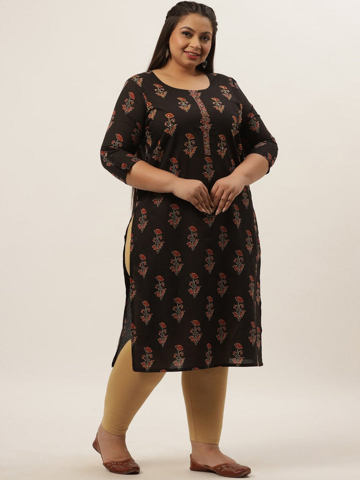 Plus Size Black Printed Kurta-Yufta Store-4730KURPBK3XL