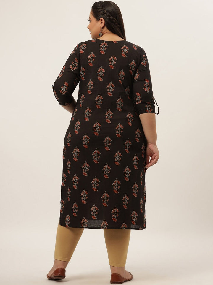 Plus Size Black Printed Kurta-Yufta Store-4730KURPBK3XL