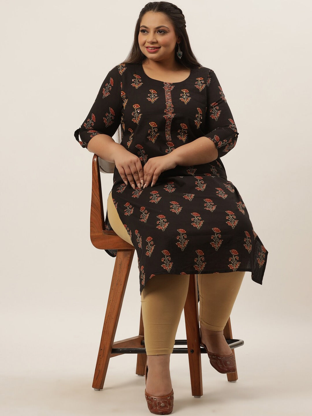 Plus Size Black Printed Kurta-Yufta Store-4730KURPBK3XL