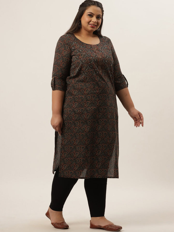 Plus Size Blue Abstract Printed Kurta-Yufta Store-4716KURPBL3XL