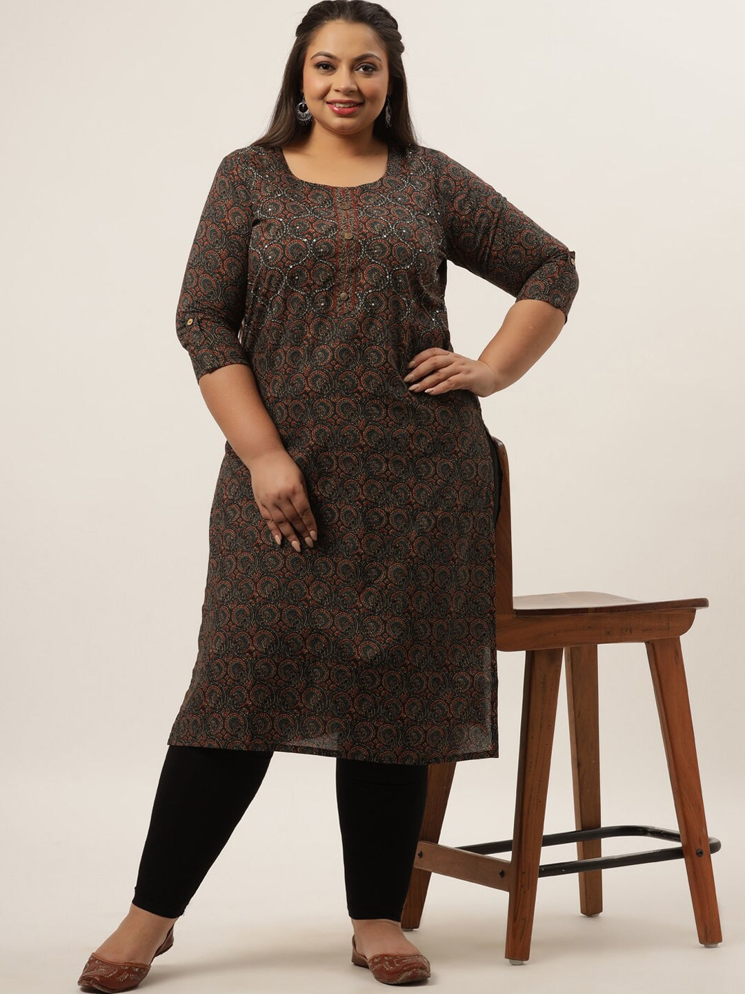 Plus Size Blue Abstract Printed Kurta-Yufta Store-4716KURPBL3XL