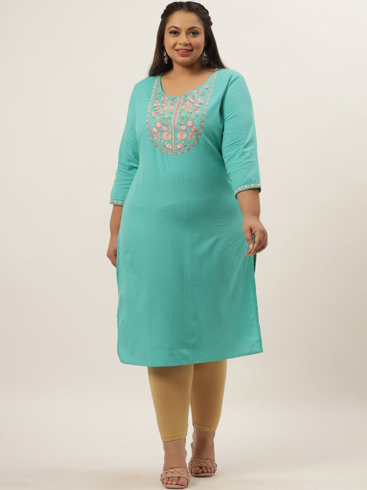 Plus Size Blue Ethnic Kurta-Yufta Store-9556KURSB3XL