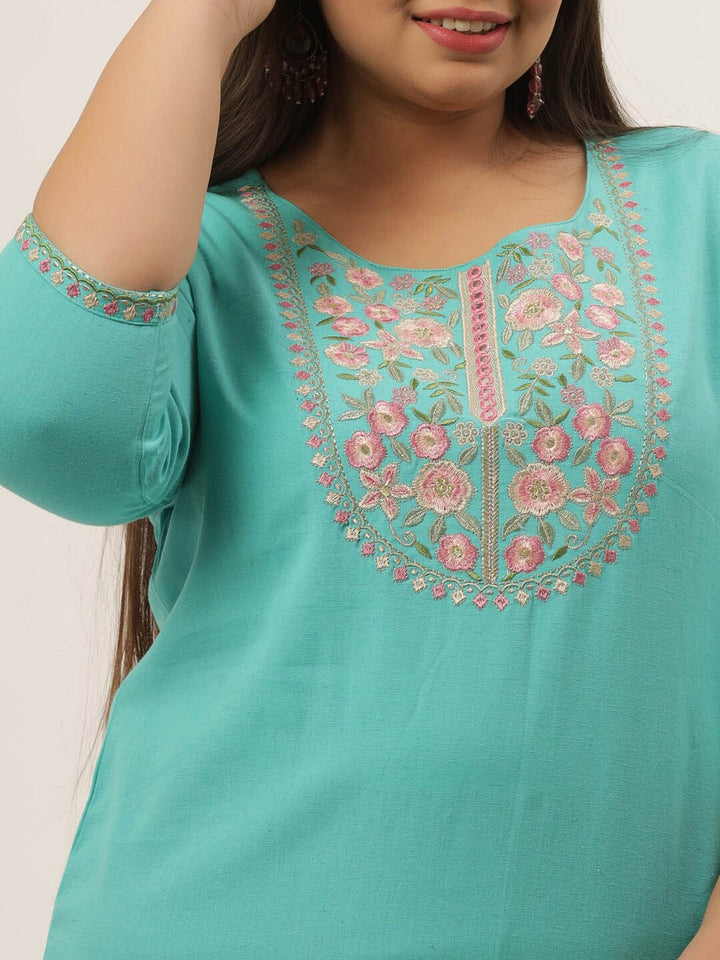 Plus Size Blue Ethnic Kurta-Yufta Store-9556KURSB3XL