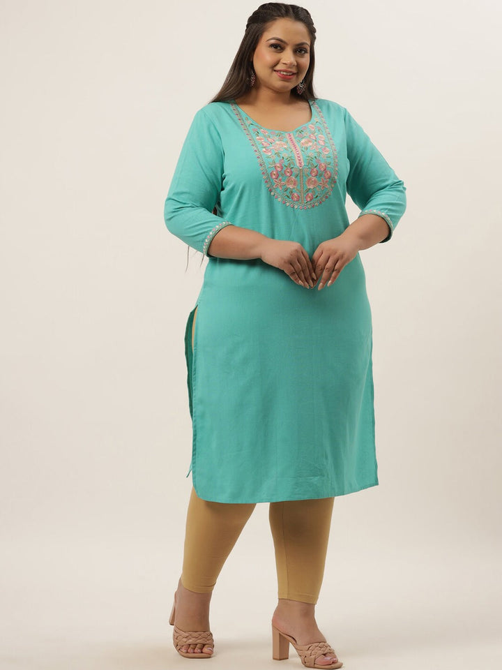 Plus Size Blue Ethnic Kurta-Yufta Store-9556KURSB3XL