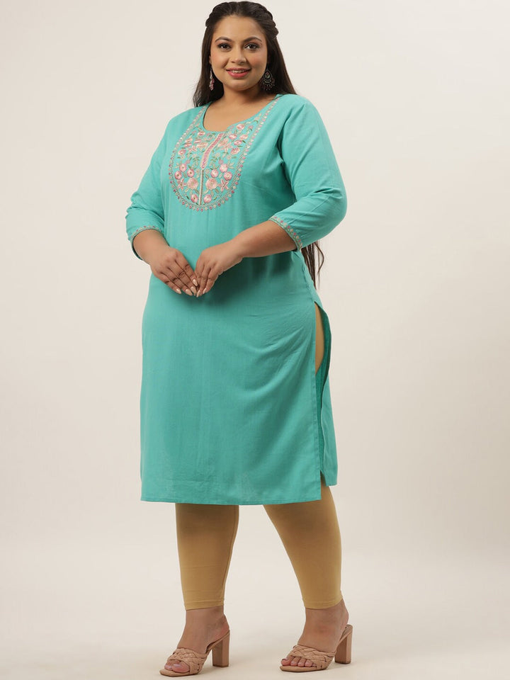 Plus Size Blue Ethnic Kurta-Yufta Store-9556KURSB3XL