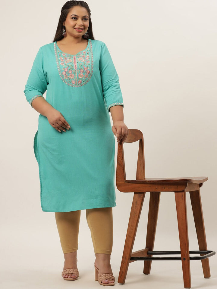 Plus Size Blue Ethnic Kurta-Yufta Store-9556KURSB3XL